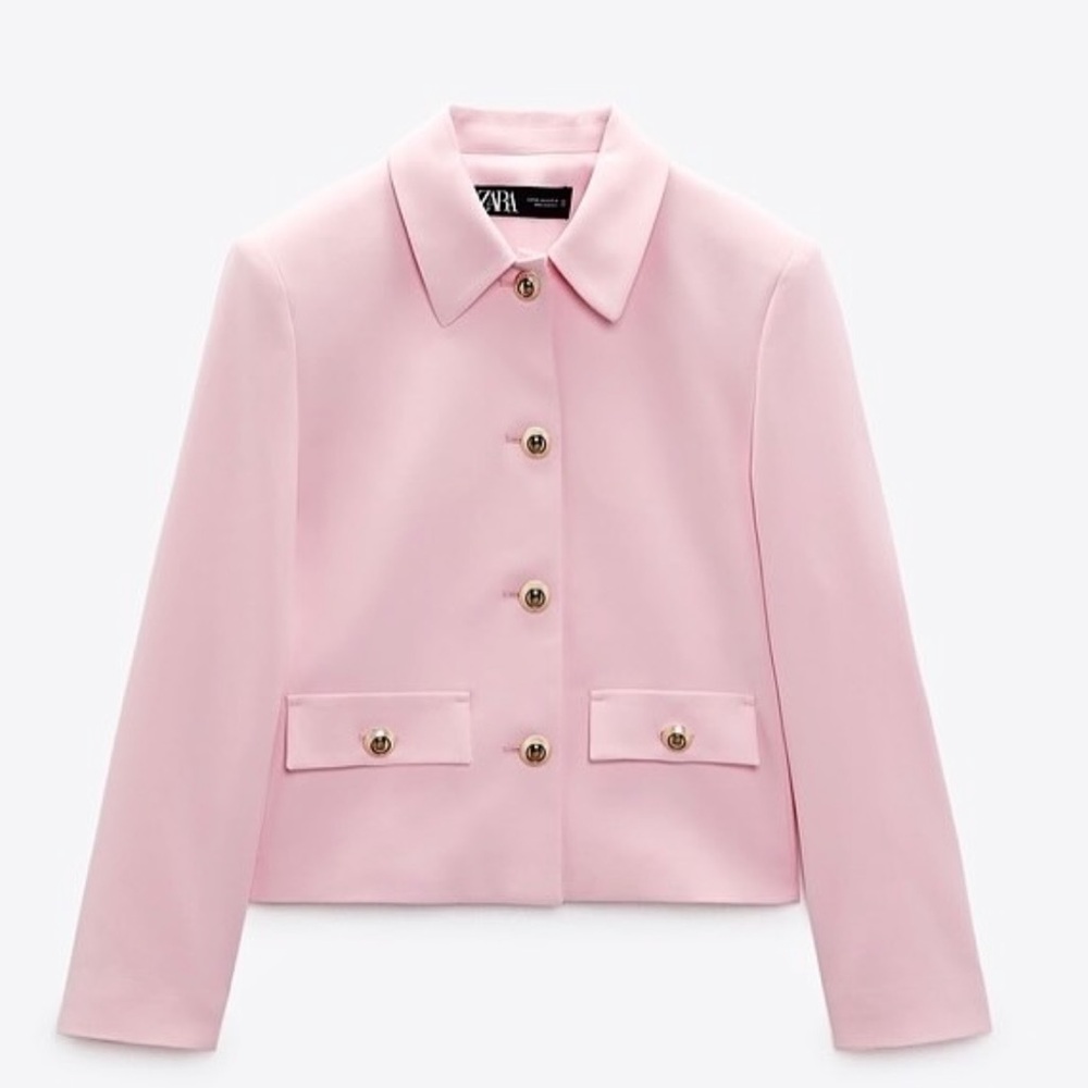 Zara Light Pink Women's Blazer small gold buttons